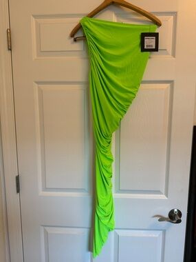 Norma Kamali Neon Lime One-Shoulder Draped Dress